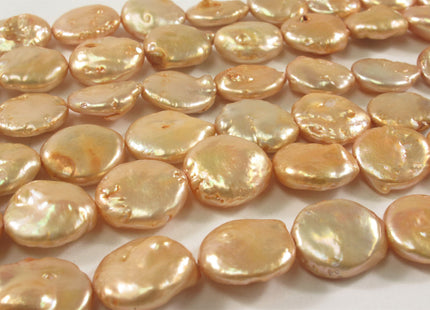 13-14 mm Peach Flat Coin Freshwater Pearl Beads, Large Irregular Flat Coin Beads, Genuine Cultured Coin Pearl Beads #410
