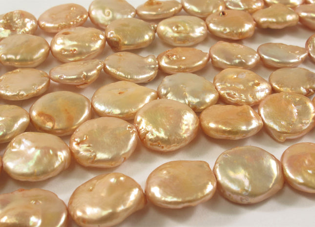13-14 mm Peach Flat Coin Freshwater Pearl Beads, Large Irregular Flat Coin Beads, Genuine Cultured Coin Pearl Beads #410
