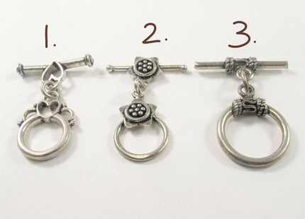 Antique Bali Style 925 Sterling Toggle Clasp Limited Edition Vintage Style Sterling Silver Finding Toggle Clasp, Silver Toggles (443-SCLMIX)