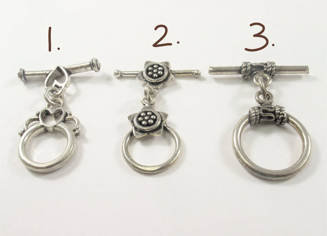 Antique Bali Style 925 Sterling Toggle Clasp Limited Edition Vintage Style Sterling Silver Finding Toggle Clasp, Silver Toggles (443-SCLMIX)