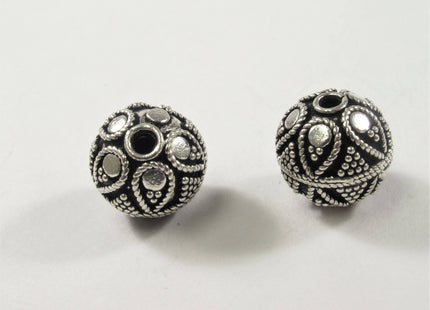 11 mm Antique Bali Style 925 Sterling Silver Round Bead Vintage Style Oxidized Silver Bead 1.5 mm Hole #447