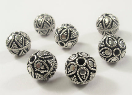 11 mm Antique Bali Style 925 Sterling Silver Round Bead Vintage Style Oxidized Silver Bead 1.5 mm Hole #447