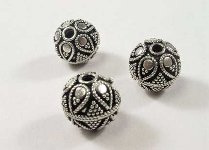 11 mm Antique Bali Style 925 Sterling Silver Round Bead Vintage Style Oxidized Silver Bead 1.5 mm Hole #447