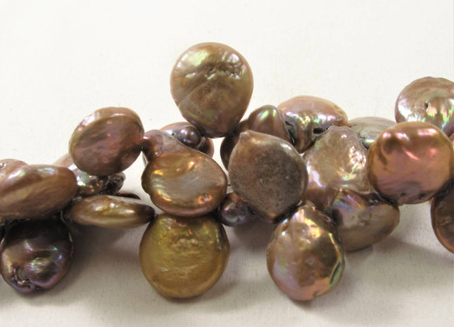 8-9 x 10-11 mm Top Drilled Teardrop Coin Freshwater Pearl Beads Yellow OR Mauve Brown, Genuine Cultured Coin Pearl Beads #582