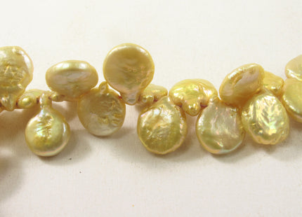 8-9 x 10-11 mm Top Drilled Teardrop Coin Freshwater Pearl Beads Yellow OR Mauve Brown, Genuine Cultured Coin Pearl Beads #582