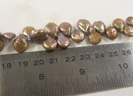8-9 x 10-11 mm Top Drilled Teardrop Coin Freshwater Pearl Beads Yellow OR Mauve Brown, Genuine Cultured Coin Pearl Beads #582