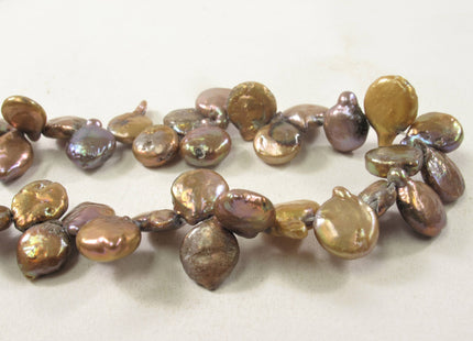 8-9 x 10-11 mm Top Drilled Teardrop Coin Freshwater Pearl Beads Yellow OR Mauve Brown, Genuine Cultured Coin Pearl Beads #582