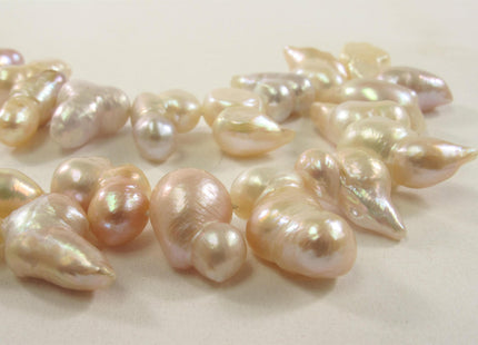 8-10 x 16-20 mm Irregular Fun Shape Natural White & Pink Color Freshwater Pearl Beads #519