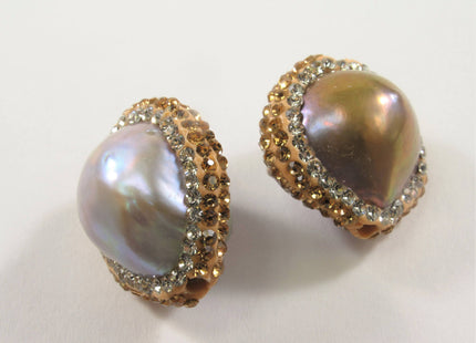 20-24 mm Large Hole Natural Pink Baroque Pearl w/Clear & RoseGold OR Clear and Hematite Rhinestone/Cubic Ziroconia Bead #608