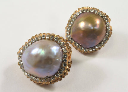 20-24 mm Large Hole Natural Pink Baroque Pearl w/Clear & RoseGold OR Clear and Hematite Rhinestone/Cubic Ziroconia Bead #608