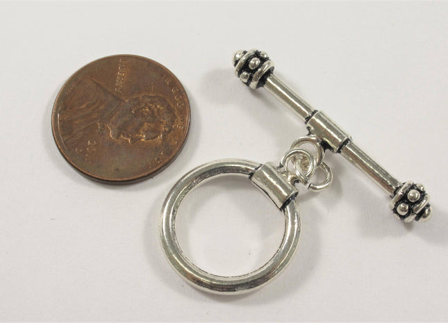 19 mm Antique Bali Style 925 Sterling Toggle Clasp, Vintage Style Sterling Silver Finding Toggle Clasp, Silver Toggle Clasp #10333
