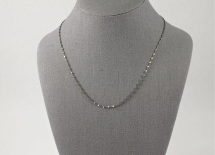 18 inch .925 Oxidized Sterling Silver Chain Necklace,Genuine Solid Sterling Silver Chain Necklace with Silver Square Bead Accent #628