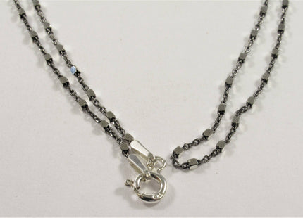 18 inch .925 Oxidized Sterling Silver Chain Necklace,Genuine Solid Sterling Silver Chain Necklace with Silver Square Bead Accent #628