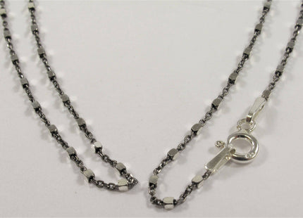 18 inch .925 Oxidized Sterling Silver Chain Necklace,Genuine Solid Sterling Silver Chain Necklace with Silver Square Bead Accent #628
