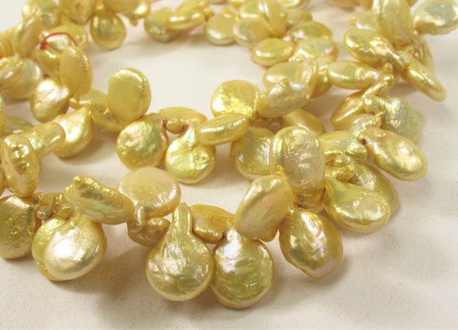 8-9 x 10-11 mm Top Drilled Teardrop Coin Freshwater Pearl Beads Yellow OR Mauve Brown, Genuine Cultured Coin Pearl Beads #582