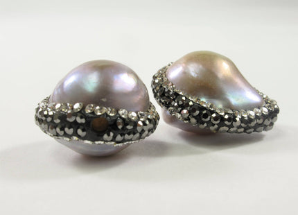 20-24 mm Large Hole Natural Pink Baroque Pearl w/Clear & RoseGold OR Clear and Hematite Rhinestone/Cubic Ziroconia Bead #608