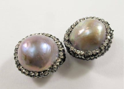 20-24 mm Large Hole Natural Pink Baroque Pearl w/Clear & RoseGold OR Clear and Hematite Rhinestone/Cubic Ziroconia Bead #608