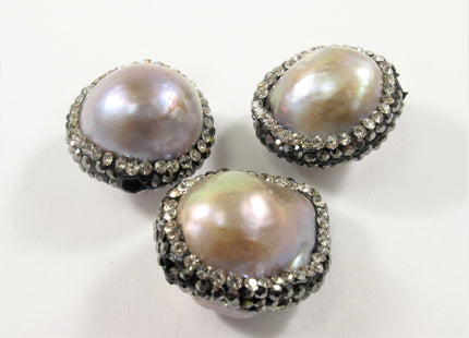 20-24 mm Large Hole Natural Pink Baroque Pearl w/Clear & RoseGold OR Clear and Hematite Rhinestone/Cubic Ziroconia Bead #608