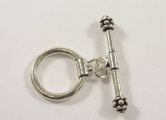19 mm Antique Bali Style 925 Sterling Toggle Clasp, Vintage Style Sterling Silver Finding Toggle Clasp, Silver Toggle Clasp #10333