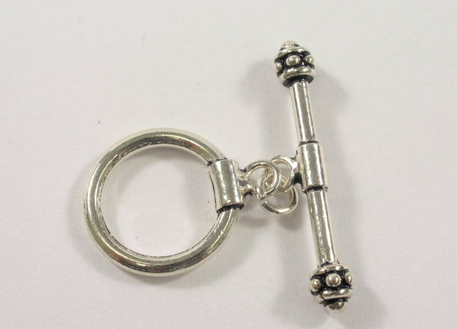 19 mm Antique Bali Style 925 Sterling Toggle Clasp, Vintage Style Sterling Silver Finding Toggle Clasp, Silver Toggle Clasp #10333