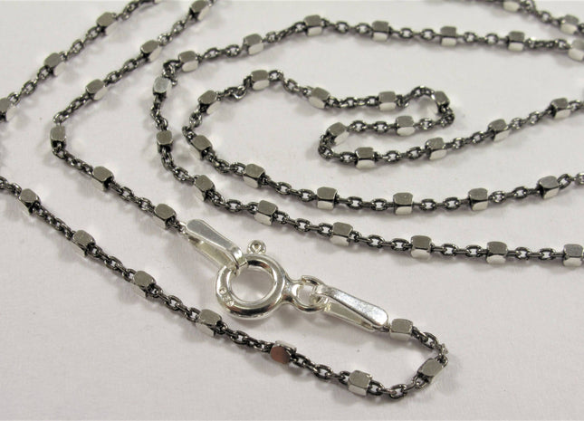 18 inch .925 Oxidized Sterling Silver Chain Necklace,Genuine Solid Sterling Silver Chain Necklace with Silver Square Bead Accent (628-SNK18)