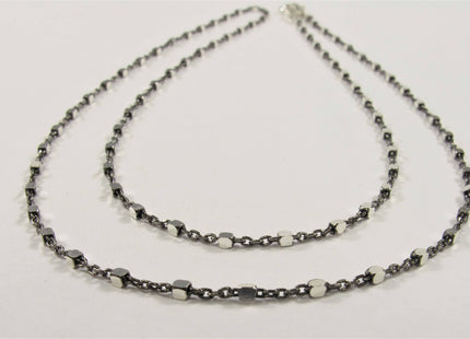 18 inch .925 Oxidized Sterling Silver Chain Necklace,Genuine Solid Sterling Silver Chain Necklace with Silver Square Bead Accent #628