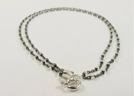 18 inch .925 Oxidized Sterling Silver Chain Necklace,Genuine Solid Sterling Silver Chain Necklace with Silver Square Bead Accent #628