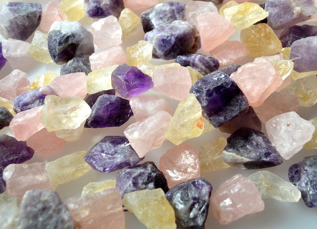 Natural Mixed Raw Mixed Amethyst Citrine and Rose Quartz Natural Color Rough Nugget Shape Size Approx. 18-25mm #2001