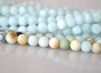 Natural Light Blue and Flower Amazonite Gemstone Matt Beads Natural Color Round Shape Size 8mm #2020