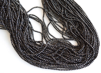 2 mm Faceted Round Tiny Black Spinel Gemstone Beads 13 Inches strand #2026