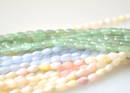 Semi Precious Gemstone Beads Pink-Opal Green-Aventurine and Chalcedony Natural Color Faceted Barrel Shape Size Approx. 3.5x5.5mm #2031