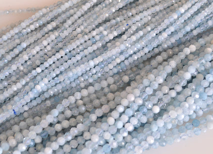 WHOLESALE AAA Natural Gemstone Aquamarine Beads Faceted Round OR Rondelle Shape 4mm and 2.5x3mm #2054