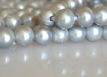 8-9mm Large Hole Half Strand Freshwater Pearls Round/Potato Shape 2.2mm Hole Silver and Peacock Color #703