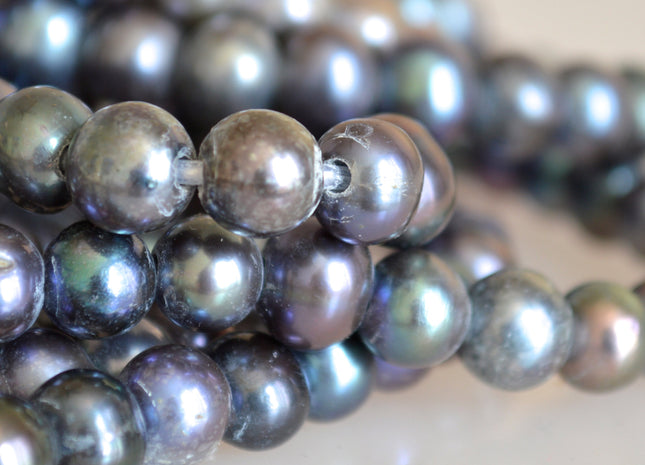 8-9mm Large Hole Half Strand Freshwater Pearls Round/Potato Shape 2.2mm Hole Silver and Peacock Color #703
