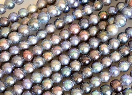 8-9mm Large Hole Half Strand Freshwater Pearls Round/Potato Shape 2.2mm Hole Silver and Peacock Color #703