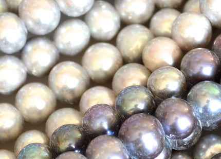 8-9mm Large Hole Half Strand Freshwater Pearls Round/Potato Shape 2.2mm Hole Silver and Peacock Color #703