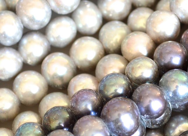 8-9mm Large Hole Half Strand Freshwater Pearls Round/Potato Shape 2.2mm Hole Silver and Peacock Color #703