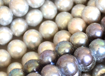 8-9mm Large Hole Half Strand Freshwater Pearls Round/Potato Shape 2.2mm Hole Silver and Peacock Color #703