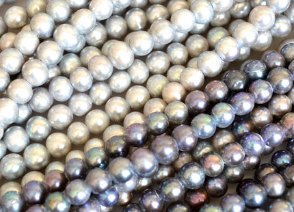 8-9mm Large Hole Half Strand Freshwater Pearls Round/Potato Shape 2.2mm Hole Silver and Peacock Color #703