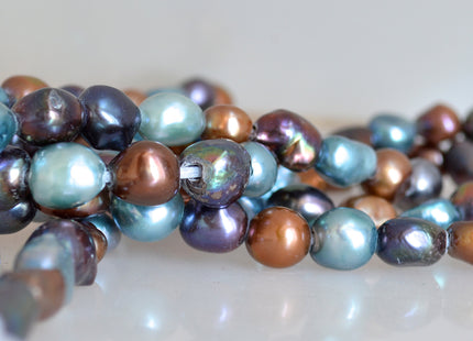 Large Hole Freshwater Pearls Rice Nugget Shape 2.2mm Hole Brown and Blue Multi Color 16 inches #705