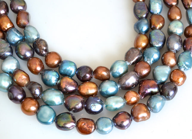 Large Hole Freshwater Pearls Rice Nugget Shape 2.2mm Hole Brown and Blue Multi Color 16 inches #705