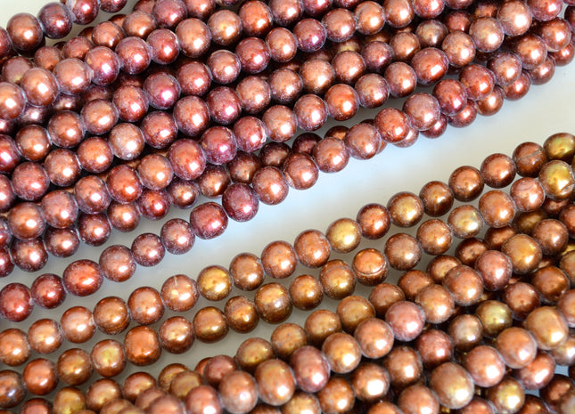 8mm Large Hole Half Strand Freshwater Pearls Round/Potato Shape 2.2mm Hole Brown/Reddish and Brown/Golddish Color #706