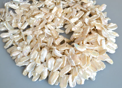 Genuine Cultured Freshwater Biwa Pearl Beads Luster White Color Top Drilled 20x8mm to 25x10mm Approx. #712