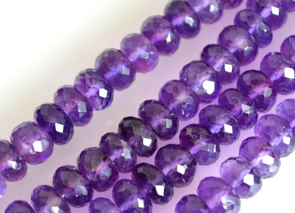 6mm 7mm 8mm AAA Top Quality 100% Natural Faceted Rondelle Amethyst Gemstone Beads Genuine Natural Amethyst Beads 8 Inches Strand #2082