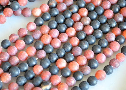 Natural Carnelian and Black Onyx Gemstone Matte Beads Natural Color Round Shape Size 6-7mm #2083