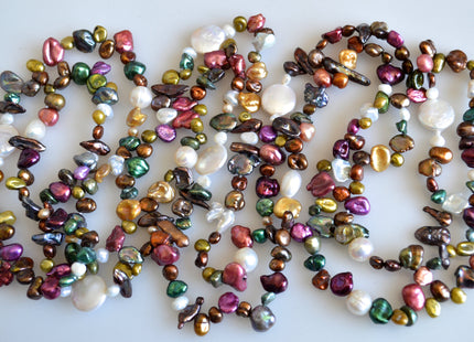 72 inches Mixed Coin And Keshi Pearl Finished Necklace White Pink Purple Green Gold Keshi Long Neckace Genuine Pearl Necklace #719