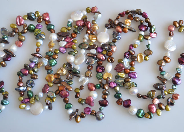 72 inches Mixed Coin And Keshi Pearl Finished Necklace White Pink Purple Green Gold Keshi Long Neckace Genuine Pearl Necklace #719
