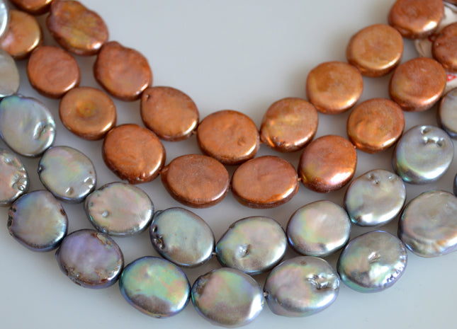 12x14-16 mm AA Freshwater Pearl Oval Coin Silver/Gray and Brown Color Cultured Pearl #143