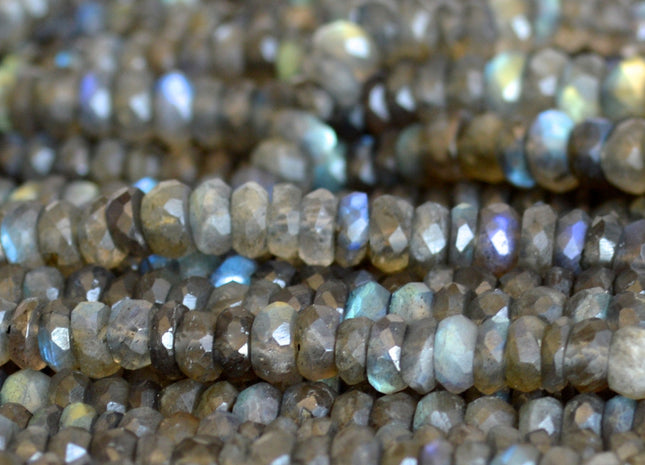 3x5-6mm Natural Semi Precious Gemstone Rainbow Labradorite Beads Natural Blue Flash Labradorite Faceted Rondelle Beads 10 Inches # 2086