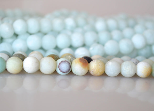 Natural Light Blue and Flower Amazonite Gemstone Matt Beads Natural Color Round Shape Size 8mm #2020